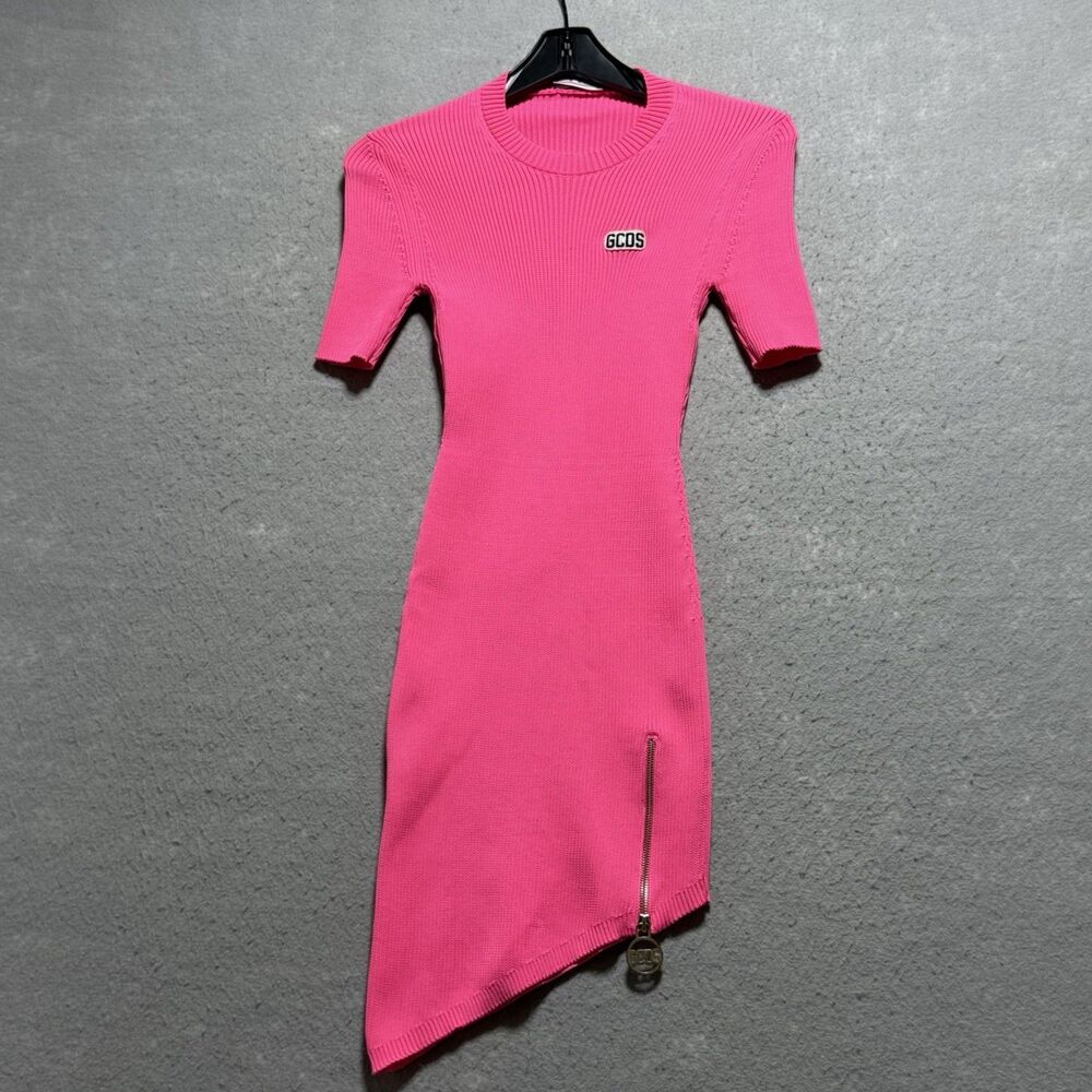 GCDS Asymmetric Zip Logo Toggle Ribbed Knit Dress Size Small Italian Streetwear